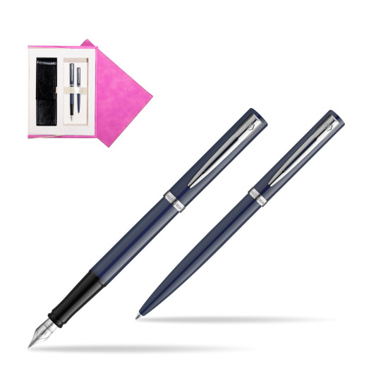 Zestaw prezentowy pióro wieczne + długopis Waterman IMPRESSION Granatowy CT w pudełku zamszowym fuksja