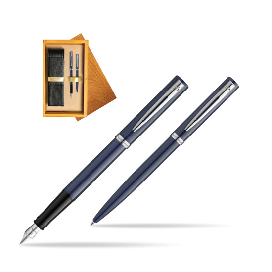 Zestaw prezentowy pióro wieczne + długopis Waterman IMPRESSION Granatowy CT w pudełku drewnianym Honey Double Ecru