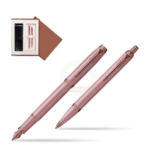 Zestaw Parker Pióro wieczne + Długopis IM RITUALS MAUVE w brązowym pudełku zamszowym