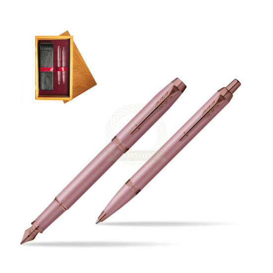 Zestaw Parker Pióro wieczne + Długopis IM RITUALS MAUVE w pudełku drewnianym Honey Double Bordo