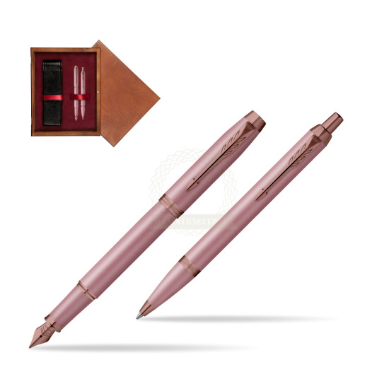 Zestaw Parker Pióro wieczne + Długopis IM RITUALS MAUVE w pudełku drewnianym Mahoń Double Bordo