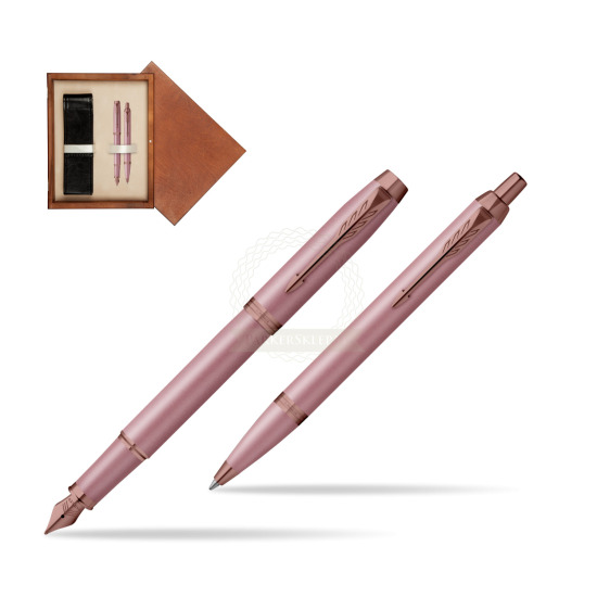 Zestaw Parker Pióro wieczne + Długopis IM RITUALS MAUVE w pudełku drewnianym Mahoń Double Ecru