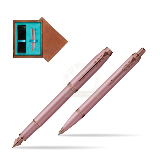 Zestaw Parker Pióro wieczne + Długopis IM RITUALS MAUVE w pudełku drewnianym Mahoń Double Turkus