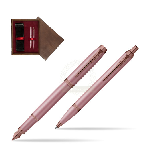 Zestaw Parker Pióro wieczne + Długopis IM RITUALS MAUVE w pudełku drewnianym Wenge Double Bordo