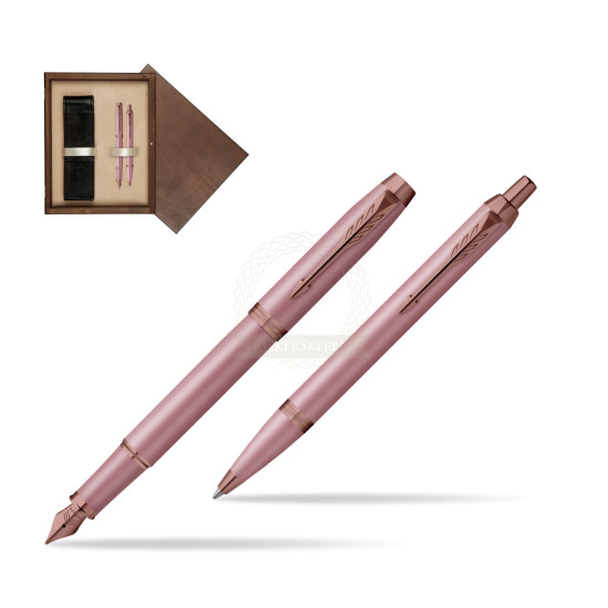 Zestaw Parker Pióro wieczne + Długopis IM RITUALS MAUVE w pudełku drewnianym Wenge Double Ecru