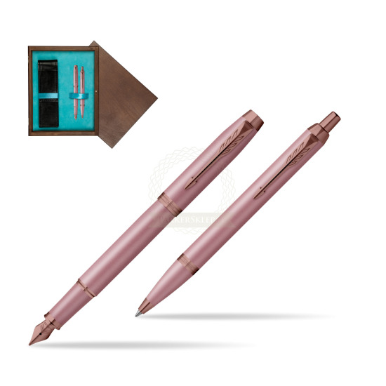 Zestaw Parker Pióro wieczne + Długopis IM RITUALS MAUVE w pudełku drewnianym Wenge Double Turkus