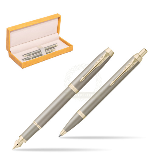 Zestaw Parker Pióro wieczne + Długopis IM RITUALS SANDSTONE w żółtym pudełku zamszowym