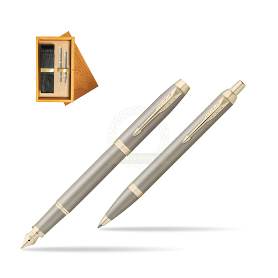 Zestaw Parker Pióro wieczne + Długopis IM RITUALS SANDSTONE w pudełku drewnianym Honey Double Ecru