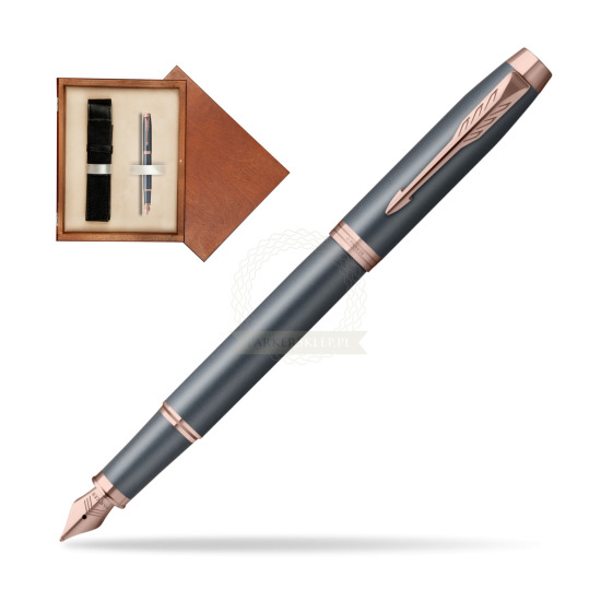 Pióro wieczne Parker IM TURQUOISE SLATE w pudełku drewnianym Mahoń Single Ecru