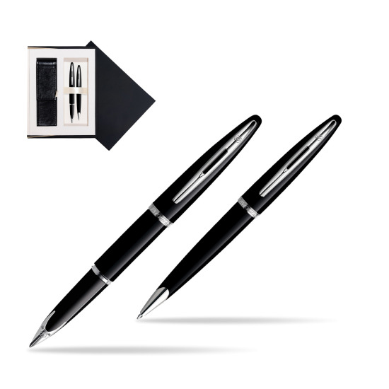 Zestaw prezentowy pióro wieczne + długopis Waterman Carène Morze Czarne ST w czarnym pudełku zamszowym