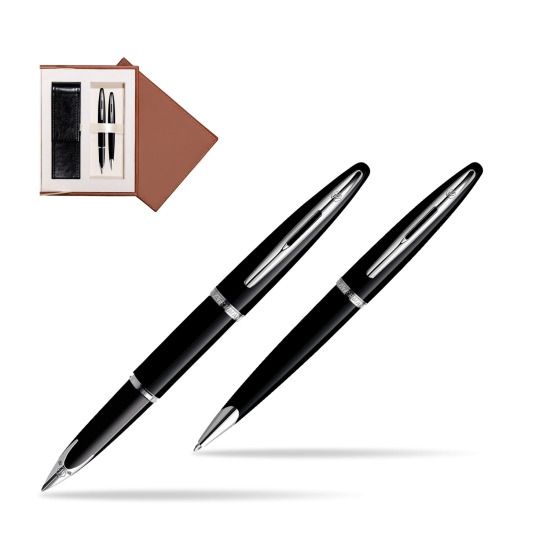 Zestaw prezentowy pióro wieczne + długopis Waterman Carène Morze Czarne ST w brązowym pudełku zamszowym
