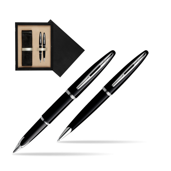 Zestaw prezentowy pióro wieczne + długopis Waterman Carène Morze Czarne ST w pudełku drewnianym Czerń Double Ecru
