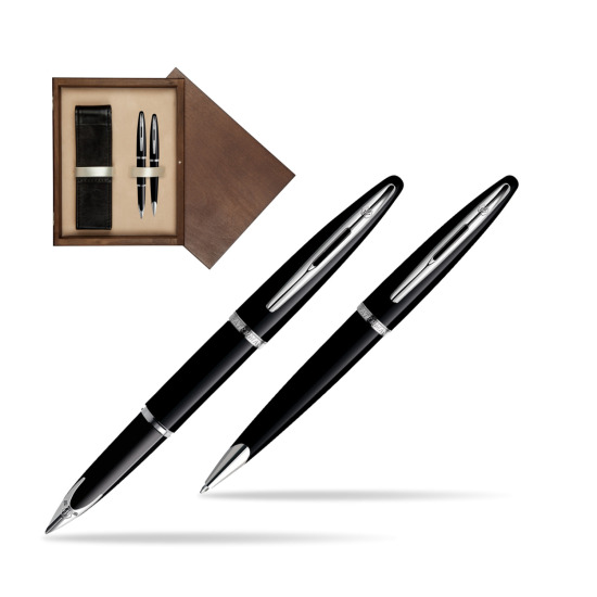Zestaw prezentowy pióro wieczne + długopis Waterman Carène Morze Czarne ST w pudełku drewnianym Wenge Double Ecru