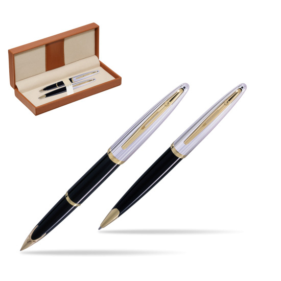 Zestaw prezentowy pióro wieczne + długopis Waterman Carène Deluxe Czarny GT w pudełku classic brown