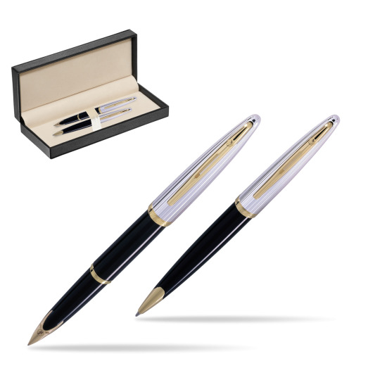 Zestaw prezentowy pióro wieczne + długopis Waterman Carène Deluxe Czarny GT w pudełku classic pure black