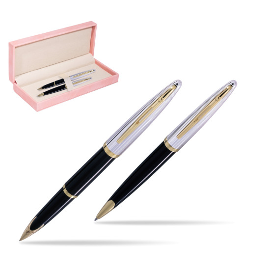 Zestaw prezentowy pióro wieczne + długopis Waterman Carène Deluxe Czarny GT w różowym pudełku zamszowym
