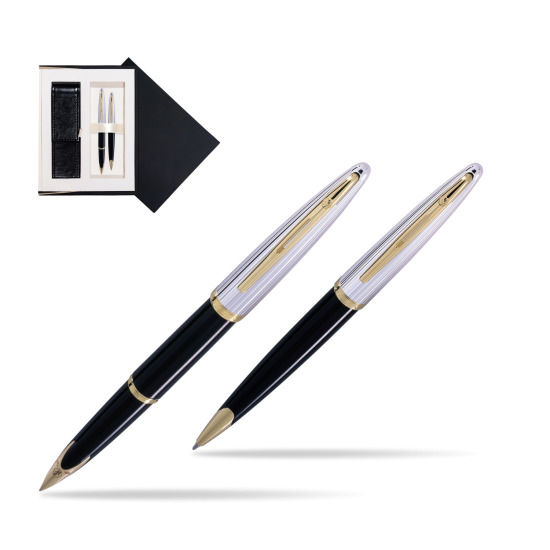 Zestaw prezentowy pióro wieczne + długopis Waterman Carène Deluxe Czarny GT w czarnym pudełku zamszowym