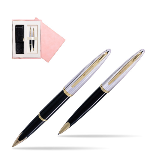 Zestaw prezentowy pióro wieczne + długopis Waterman Carène Deluxe Czarny GT w różowym pudełku zamszowym