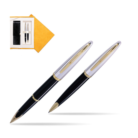 Zestaw prezentowy pióro wieczne + długopis Waterman Carène Deluxe Czarny GT w żółtym pudełku zamszowym