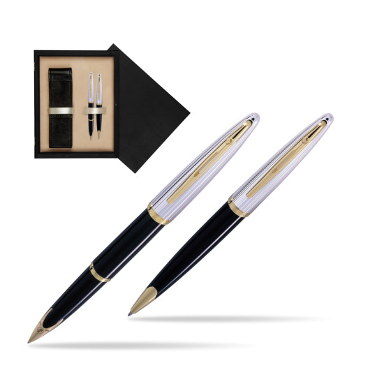 Zestaw prezentowy pióro wieczne + długopis Waterman Carène Deluxe Czarny GT w pudełku drewnianym Czerń Double Ecru