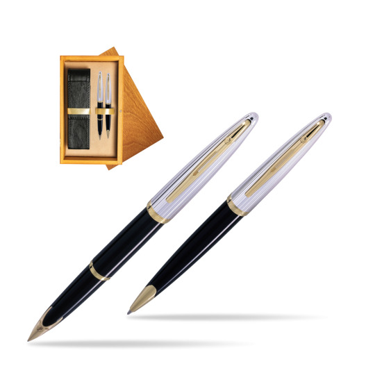 Zestaw prezentowy pióro wieczne + długopis Waterman Carène Deluxe Czarny GT w pudełku drewnianym Honey Double Ecru