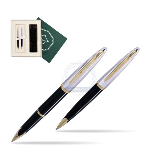 Zestaw prezentowy pióro wieczne + długopis Waterman Carène Deluxe Czarny GT w pudełku Wiedza i Nauka