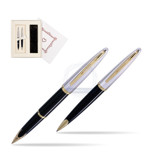 Zestaw prezentowy pióro wieczne + długopis Waterman Carène Deluxe Czarny GT w pudełku Biel Od Serca