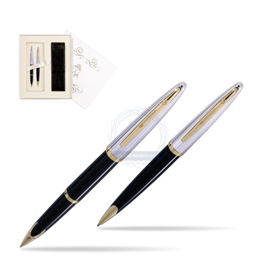 Zestaw prezentowy pióro wieczne + długopis Waterman Carène Deluxe Czarny GT w pudełku Pamiątka I Komunii