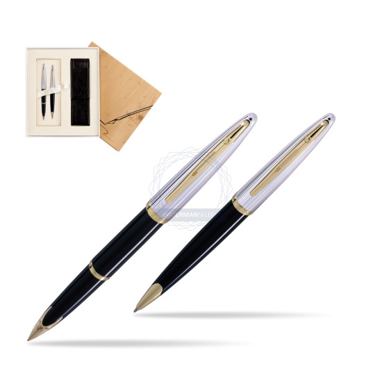 Zestaw prezentowy pióro wieczne + długopis Waterman Carène Deluxe Czarny GT w pudełku Jubileusz 2