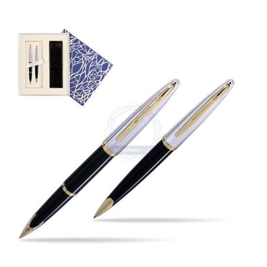 Zestaw prezentowy pióro wieczne + długopis Waterman Carène Deluxe Czarny GT w pudełku Uniwersalne z etui