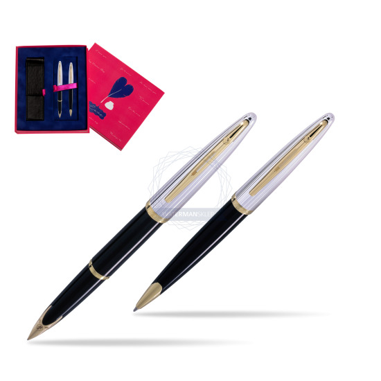 Zestaw prezentowy pióro wieczne + długopis Waterman Carène Deluxe Czarny GT w pudełku Love