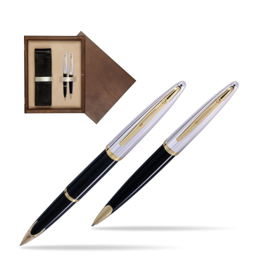 Zestaw prezentowy pióro wieczne + długopis Waterman Carène Deluxe Czarny GT w pudełku drewnianym Wenge Double Ecru