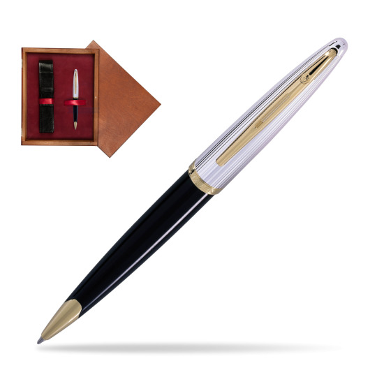 Długopis Waterman Carène Deluxe Czarny GT w pudełku drewnianym Mahoń Single Bordo