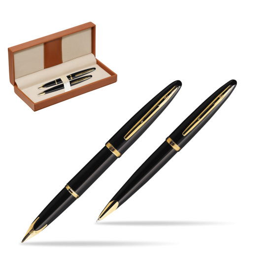 Zestaw prezentowy pióro wieczne + długopis Waterman Carène Morze Czarne GT w pudełku classic brown