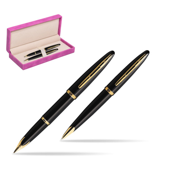 Zestaw prezentowy pióro wieczne + długopis Waterman Carène Morze Czarne GT w pudełku zamszowym fuksja