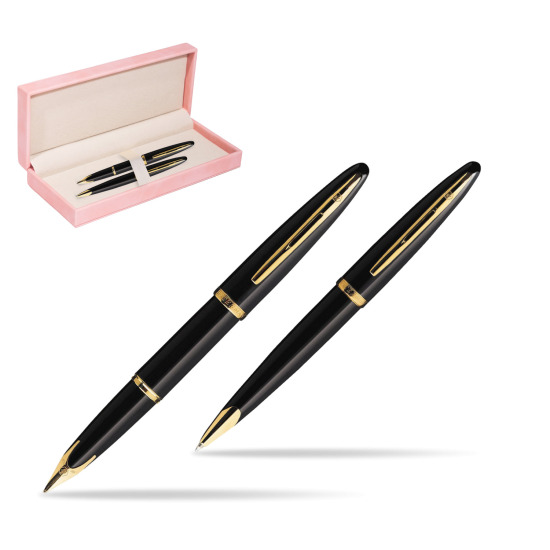 Zestaw prezentowy pióro wieczne + długopis Waterman Carène Morze Czarne GT w różowym pudełku zamszowym