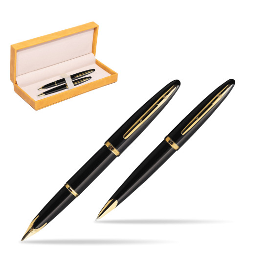 Zestaw prezentowy pióro wieczne + długopis Waterman Carène Morze Czarne GT w żółtym pudełku zamszowym