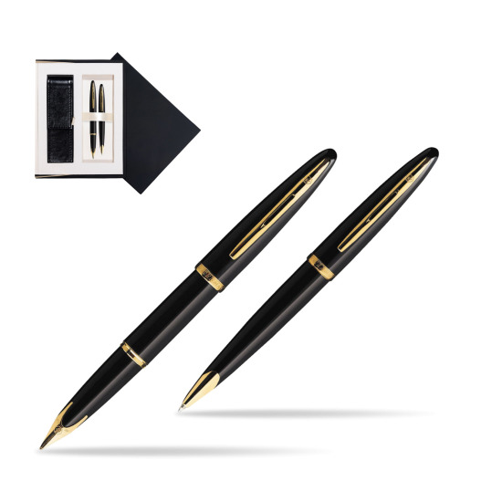 Zestaw prezentowy pióro wieczne + długopis Waterman Carène Morze Czarne GT w czarnym pudełku zamszowym