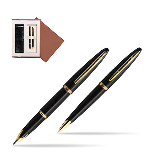 Zestaw prezentowy pióro wieczne + długopis Waterman Carène Morze Czarne GT w brązowym pudełku zamszowym