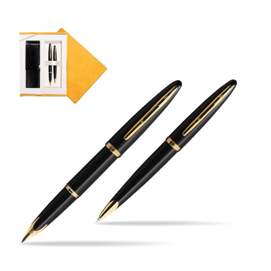 Zestaw prezentowy pióro wieczne + długopis Waterman Carène Morze Czarne GT w żółtym pudełku zamszowym