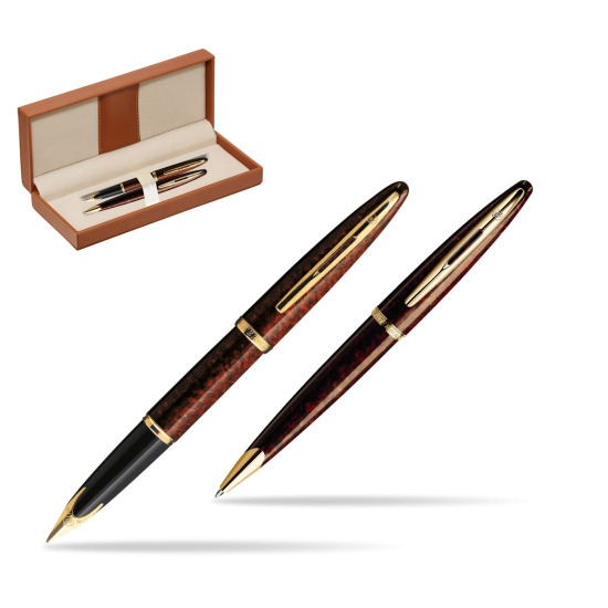 Zestaw prezentowy pióro wieczne + długopis Waterman Carène Morski Bursztyn GT w pudełku classic brown