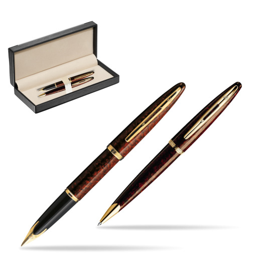 Zestaw prezentowy pióro wieczne + długopis Waterman Carène Morski Bursztyn GT w pudełku classic black