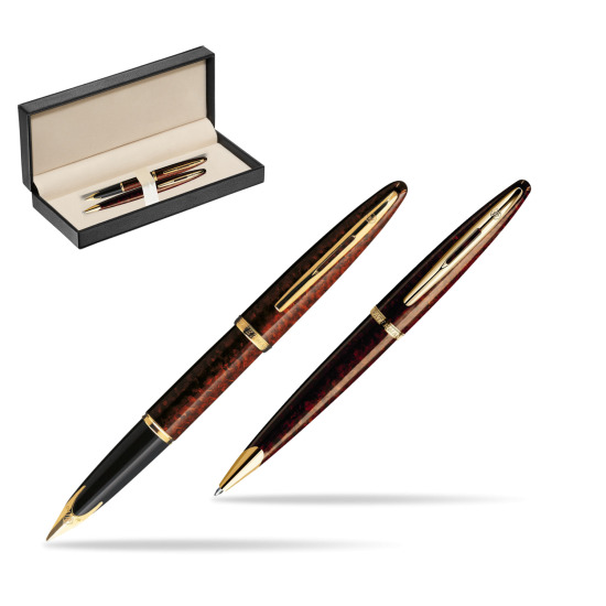 Zestaw prezentowy pióro wieczne + długopis Waterman Carène Morski Bursztyn GT w pudełku classic pure black