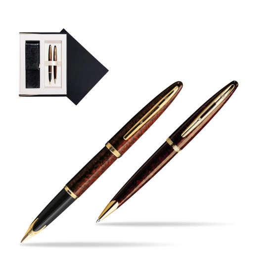 Zestaw prezentowy pióro wieczne + długopis Waterman Carène Morski Bursztyn GT w czarnym pudełku zamszowym