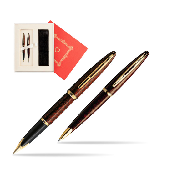 Zestaw prezentowy pióro wieczne + długopis Waterman Carène Morski Bursztyn GT w pudełku Czerwień Od Serca