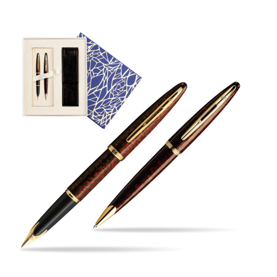 Zestaw prezentowy pióro wieczne + długopis Waterman Carène Morski Bursztyn GT w pudełku Uniwersalne z etui