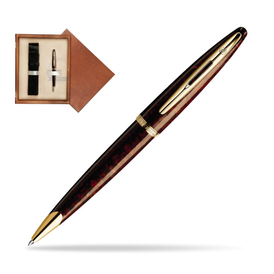 Długopis Waterman Carène Morski Bursztyn GT w pudełku drewnianym Mahoń Single Ecru