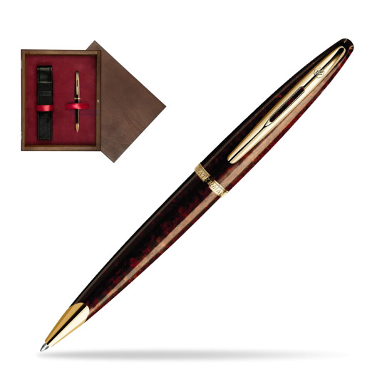 Długopis Waterman Carène Morski Bursztyn GT w pudełku drewnianym Wenge Single Bordo