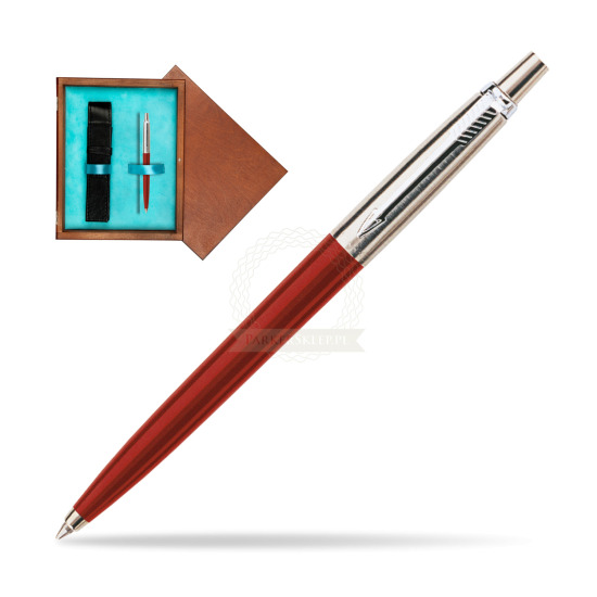 Długopis Parker Jotter Special Czerwony w pudełku drewnianym Mahoń Single Turkus