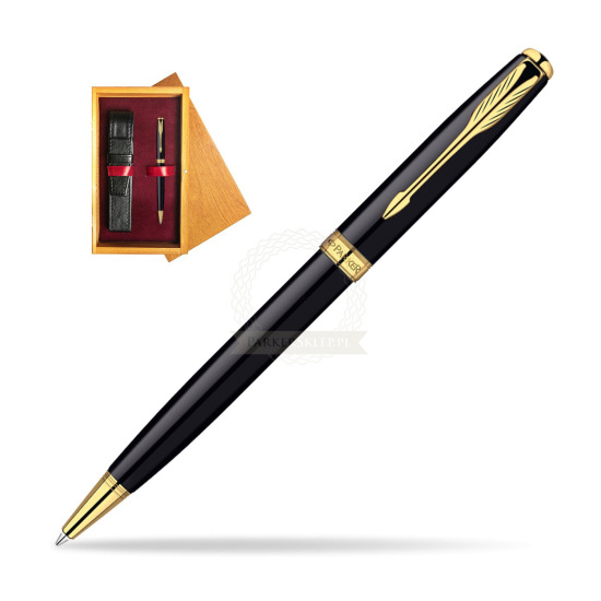 Długopis Parker Sonnet Original Laka Głęboka Czerń GT w pudełku drewnianym Honey Single Bordo